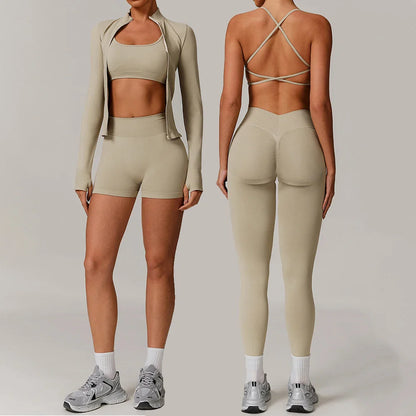 Conjunto Feminino de Treino 2 ou 3 Peças em Poliéster e Elastano – Eva