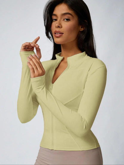 Blusa Feminina Fitness Justa com Zíper e Punho em Poliéster e Elastano – Letícia