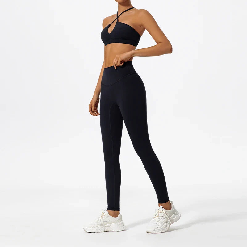 Conjunto Feminino de Treino com Top Cruzado e Legging em Poliamida – Pietra