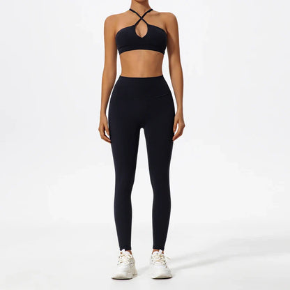 Conjunto Feminino de Treino com Top Cruzado e Legging em Poliamida – Pietra