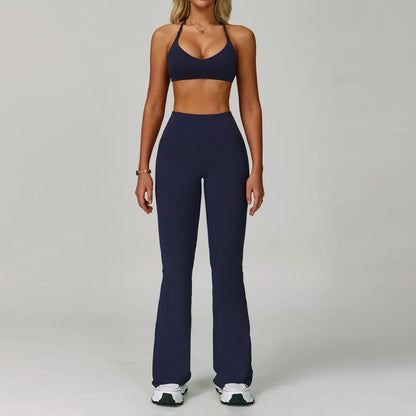 Conjunto Feminino de Treino com Legging Flare e Top em Poliamida Premium – Helen